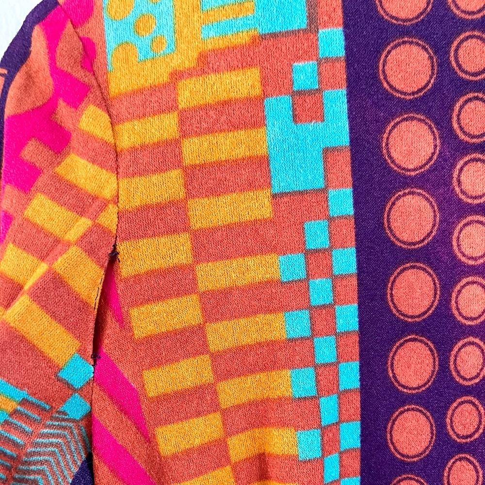 Vintage Colorful Retro Neon Geo Abstract 70s Maxi Gown Jersey Knit Dress - Picture 11 of 13